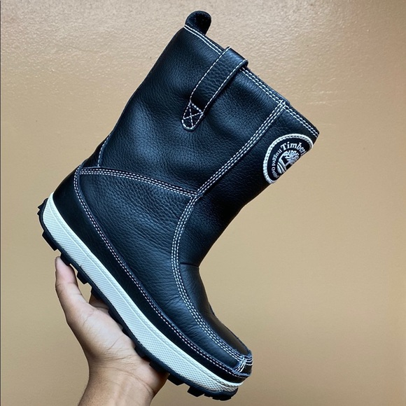 Timberland Genuine Leather Fleece Lined Black White Cream Boots Size 6M - Picture 12 of 16
